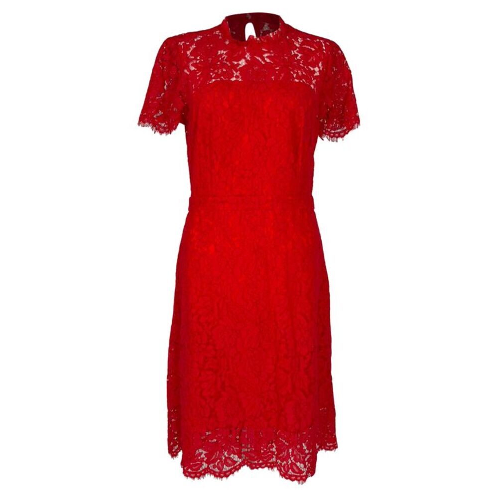 Diane Von Furstenberg Alma Lace Mini Dress in Red Cotton